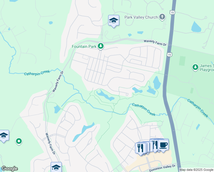 map of restaurants, bars, coffee shops, grocery stores, and more near 4848 Palmers Ridge Court in Haymarket
