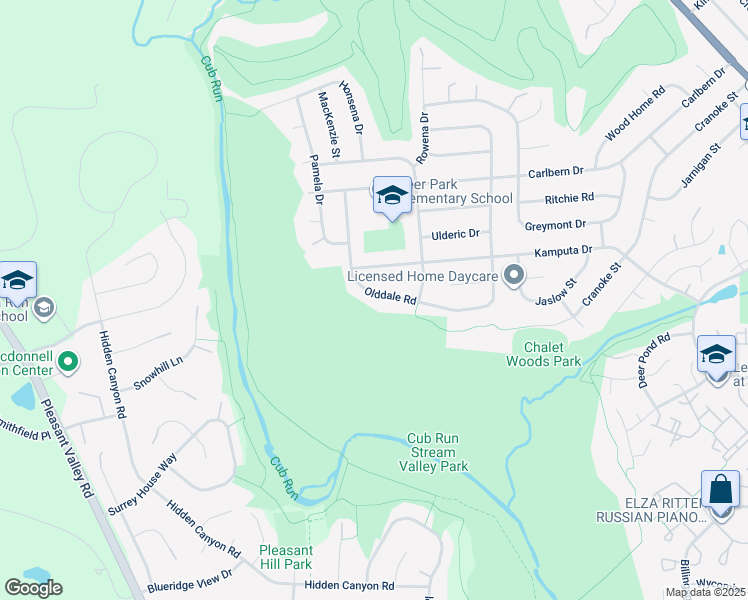 map of restaurants, bars, coffee shops, grocery stores, and more near 15113 Olddale Road in Centreville