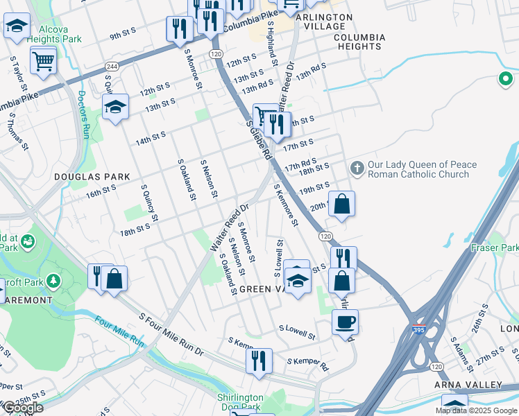 map of restaurants, bars, coffee shops, grocery stores, and more near 1907 South Lorton Street in Arlington