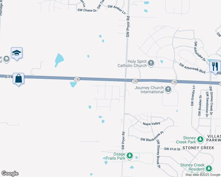 map of restaurants, bars, coffee shops, grocery stores, and more near 14701 Missouri 150 in Lee's Summit