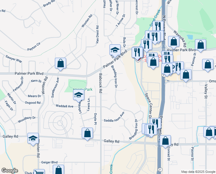 map of restaurants, bars, coffee shops, grocery stores, and more near 5329 Silver Spur Avenue in Colorado Springs