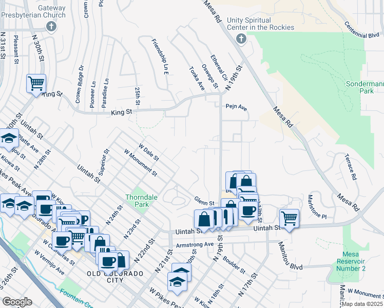 map of restaurants, bars, coffee shops, grocery stores, and more near 2030 West Yampa Street in Colorado Springs