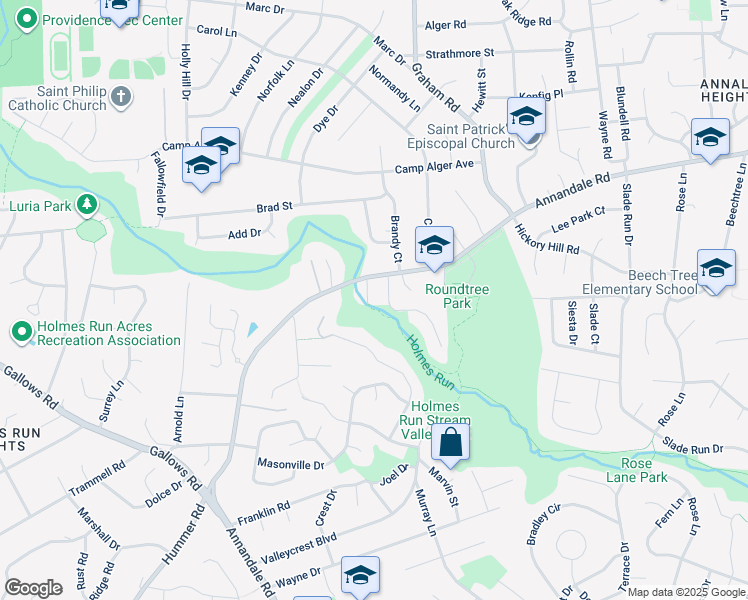 map of restaurants, bars, coffee shops, grocery stores, and more near 3405 Hockett Street in Falls Church