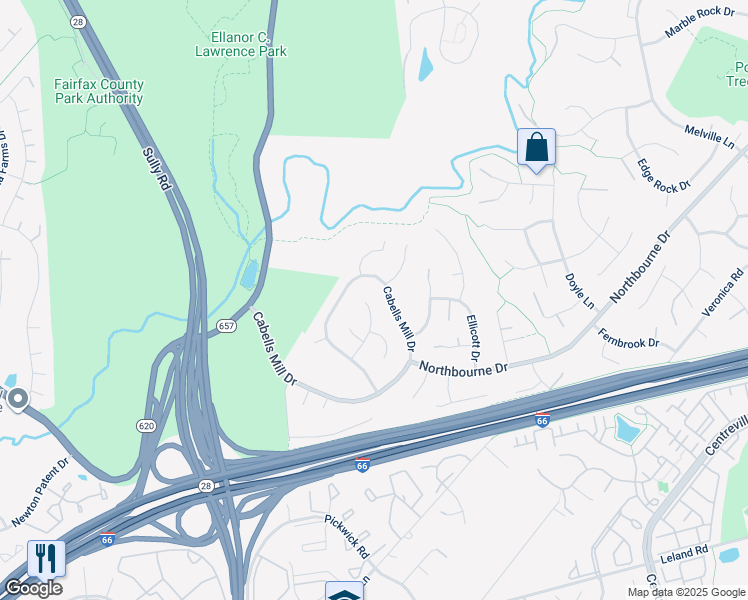 map of restaurants, bars, coffee shops, grocery stores, and more near 5303 Indian Rock Road in Centreville