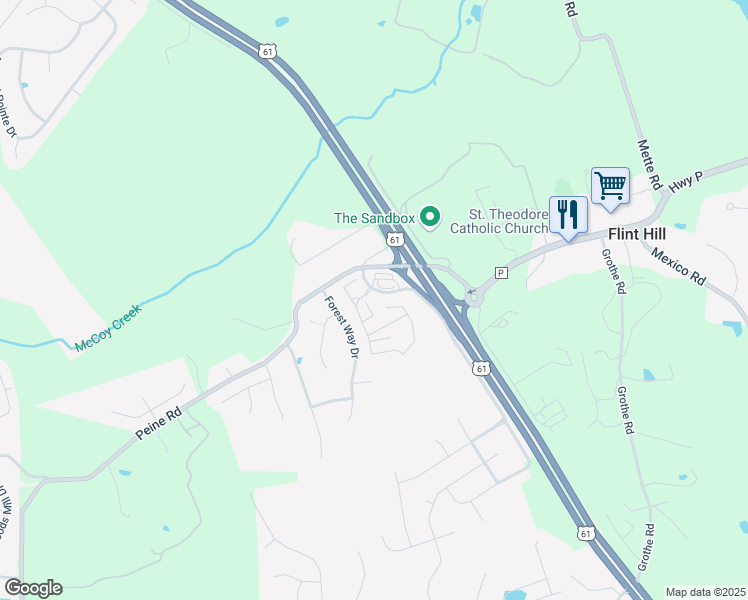 map of restaurants, bars, coffee shops, grocery stores, and more near 1222 Peine Lakes Drive in Wentzville