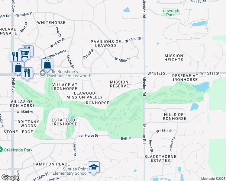 map of restaurants, bars, coffee shops, grocery stores, and more near 15203 Fontana Street in Overland Park