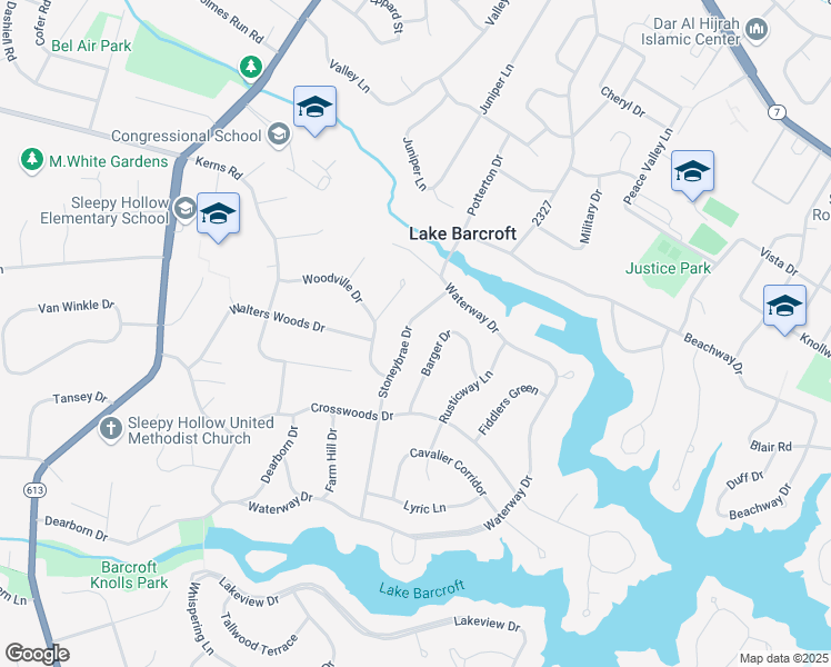 map of restaurants, bars, coffee shops, grocery stores, and more near 3323 Stoneybrae Drive in Falls Church