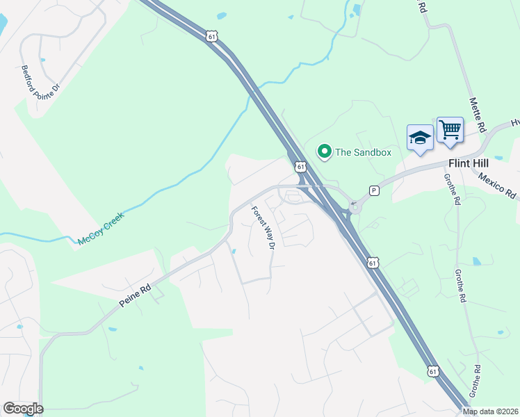 map of restaurants, bars, coffee shops, grocery stores, and more near 1302 Forest Way Drive in Wentzville