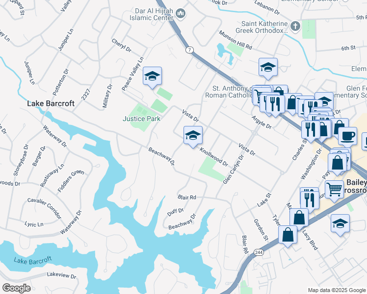 map of restaurants, bars, coffee shops, grocery stores, and more near 3403 Nevius Street in Falls Church