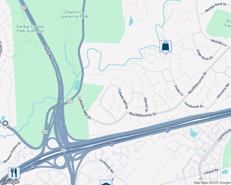 map of restaurants, bars, coffee shops, grocery stores, and more near 5303 Indian Rock Road in Centreville