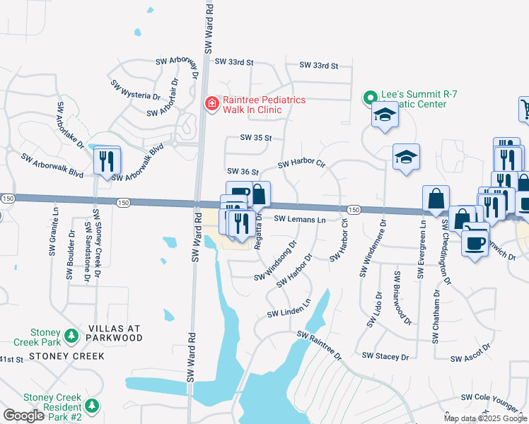 map of restaurants, bars, coffee shops, grocery stores, and more near 3700 Southwest Regatta Drive in Lee's Summit