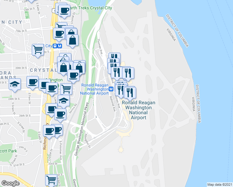 map of restaurants, bars, coffee shops, grocery stores, and more near South Smith Boulevard in Arlington