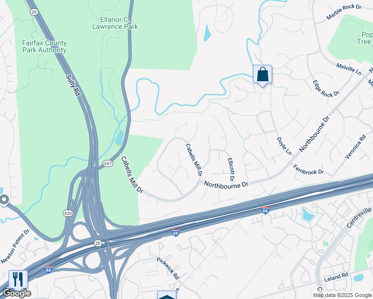 map of restaurants, bars, coffee shops, grocery stores, and more near 13752 Cabells Mill Drive in Centreville