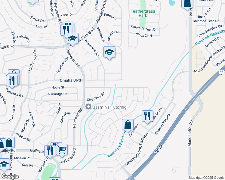 map of restaurants, bars, coffee shops, grocery stores, and more near 1495 Commanchero Drive in Colorado Springs