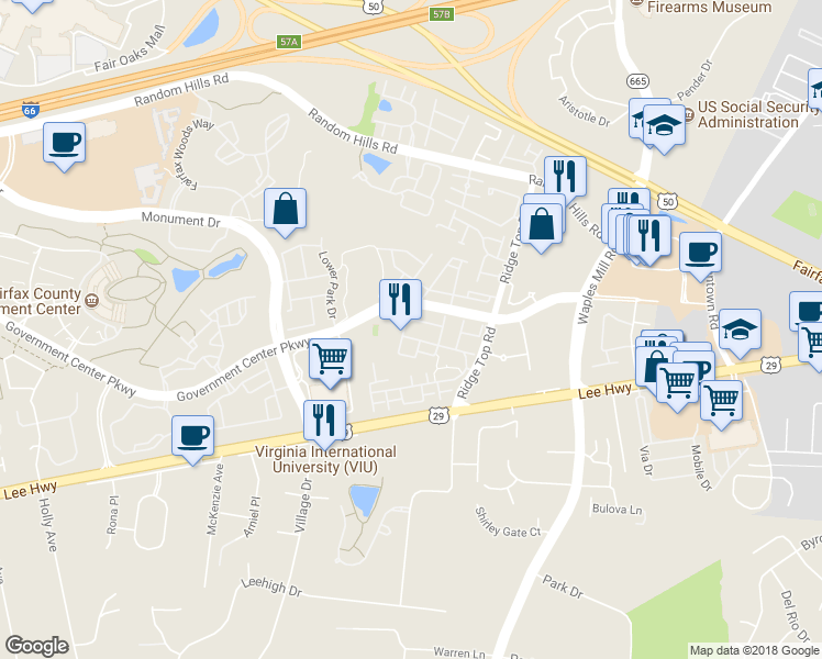 map of restaurants, bars, coffee shops, grocery stores, and more near 4099 River Forth Dr in Fairfax