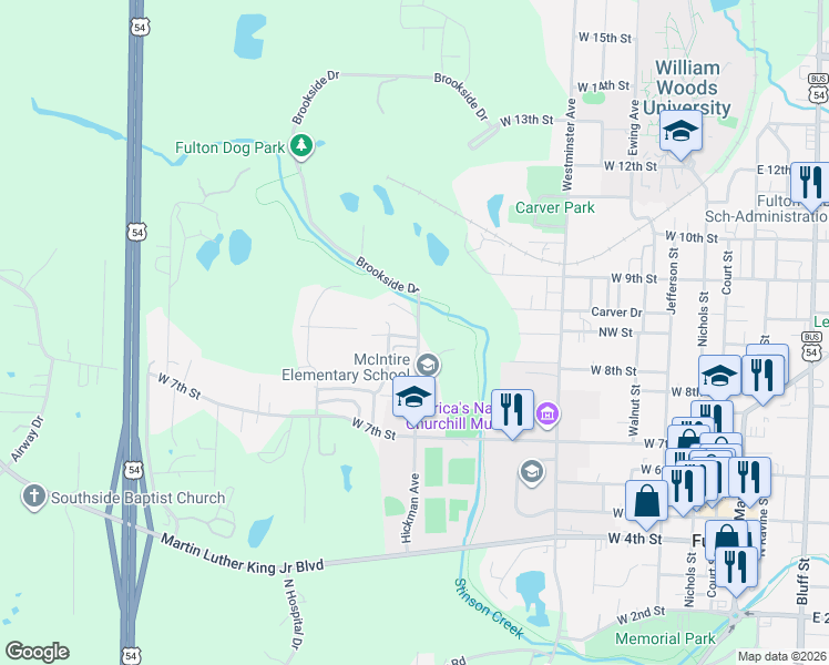 map of restaurants, bars, coffee shops, grocery stores, and more near 792-798 Hickman Ave in Fulton