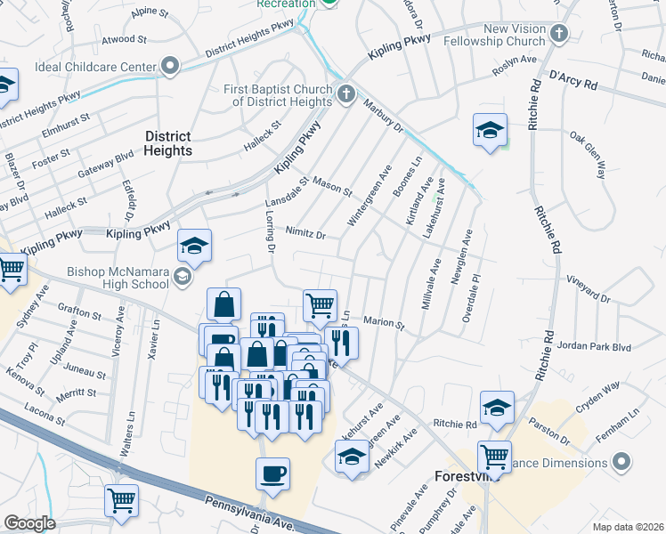 map of restaurants, bars, coffee shops, grocery stores, and more near 101 Independence Avenue Southeast in Washington