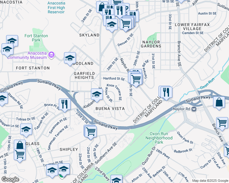 map of restaurants, bars, coffee shops, grocery stores, and more near 2716 James M McGee Junior Street Southeast in Washington