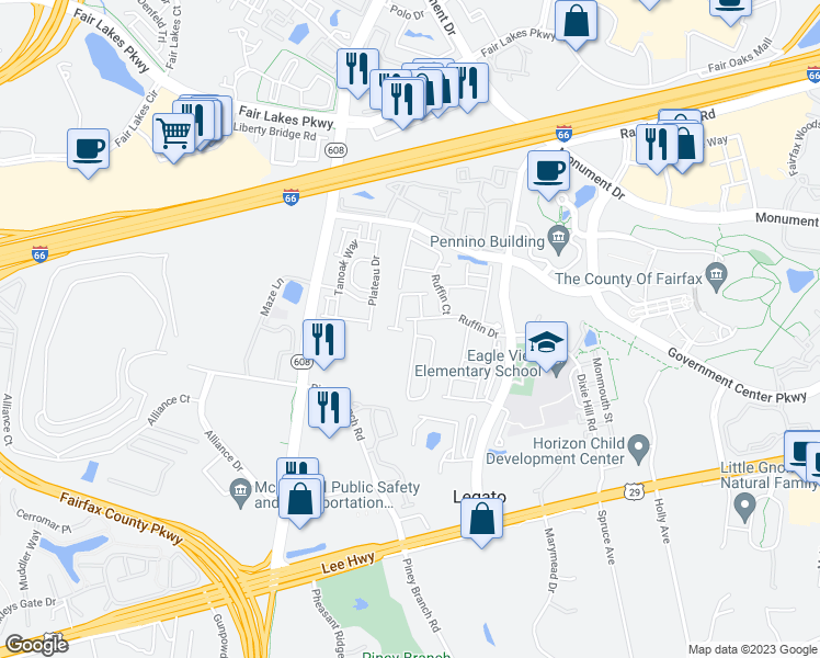 map of restaurants, bars, coffee shops, grocery stores, and more near 4600 Cambryar Street in Fairfax