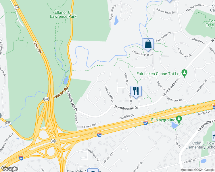 map of restaurants, bars, coffee shops, grocery stores, and more near 13753 Cabells Mill Drive in Centreville