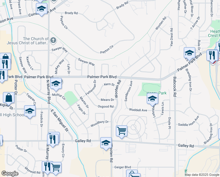 map of restaurants, bars, coffee shops, grocery stores, and more near 1323 Kern Cir in Colorado Springs