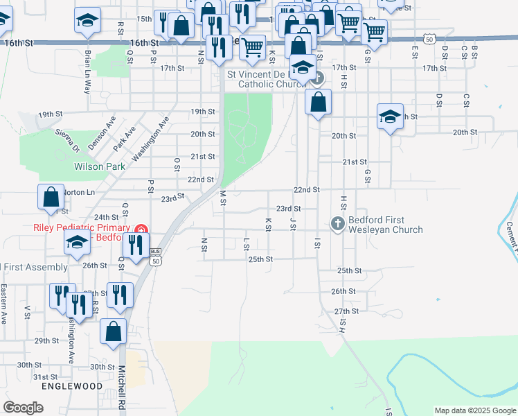 map of restaurants, bars, coffee shops, grocery stores, and more near 1105 Rainbowhill Drive in Bedford