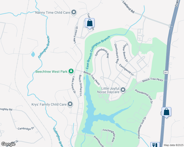 map of restaurants, bars, coffee shops, grocery stores, and more near 15400 Symondsbury Way in Upper Marlboro