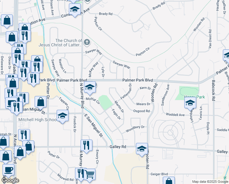 map of restaurants, bars, coffee shops, grocery stores, and more near 1418 Osgood Road in Colorado Springs