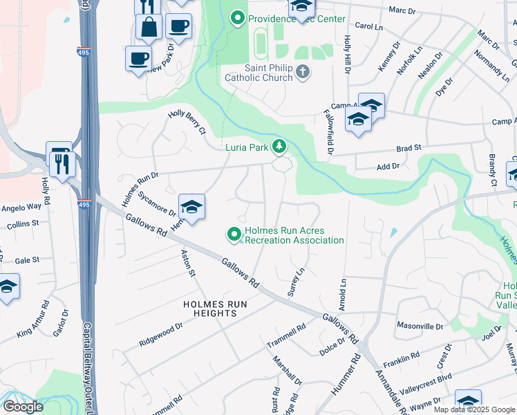 map of restaurants, bars, coffee shops, grocery stores, and more near 3338 Elm Terrace in Falls Church