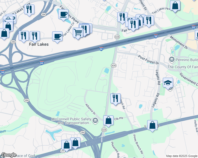 map of restaurants, bars, coffee shops, grocery stores, and more near 4600 West Ox Road in Fairfax