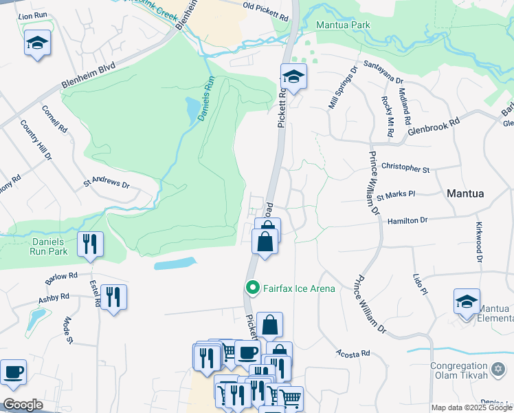 map of restaurants, bars, coffee shops, grocery stores, and more near 3493 Barristers Keepe Circle in Fairfax