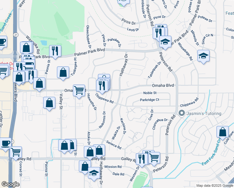 map of restaurants, bars, coffee shops, grocery stores, and more near 1466 Hathaway Drive in Colorado Springs