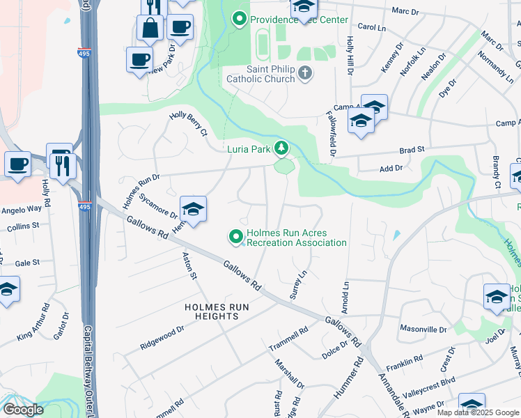 map of restaurants, bars, coffee shops, grocery stores, and more near 3338 Elm Terrace in Falls Church