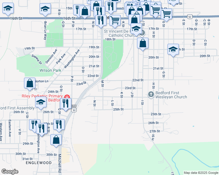 map of restaurants, bars, coffee shops, grocery stores, and more near 2212 M Street in Bedford