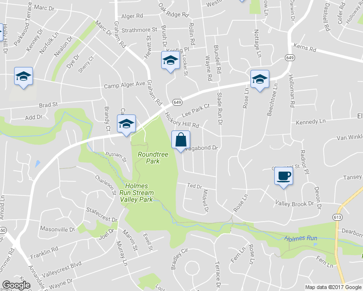 map of restaurants, bars, coffee shops, grocery stores, and more near 7022 Vagabond Drive in Falls Church