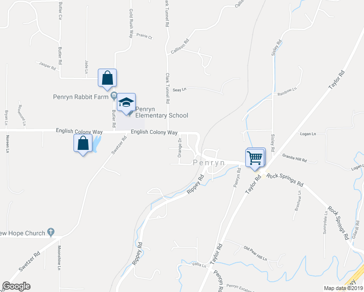map of restaurants, bars, coffee shops, grocery stores, and more near 7069 Kayo Drive in Penryn