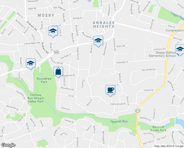 map of restaurants, bars, coffee shops, grocery stores, and more near 6822 Beechtree Lane in Falls Church