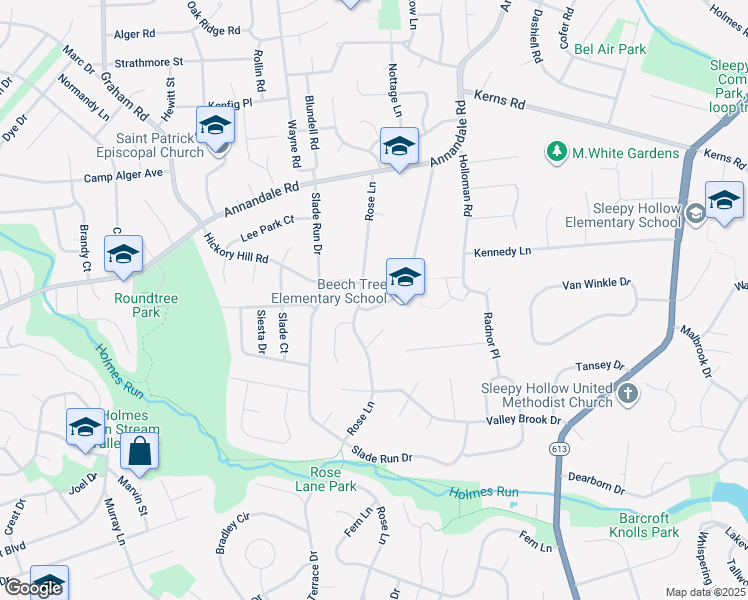 map of restaurants, bars, coffee shops, grocery stores, and more near 6822 Beechtree Lane in Falls Church