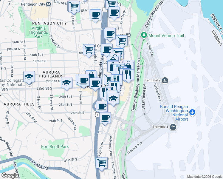 map of restaurants, bars, coffee shops, grocery stores, and more near 101 Independence Avenue Southeast in Washington