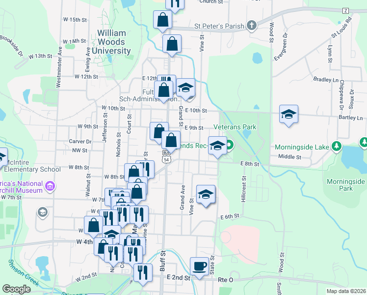 map of restaurants, bars, coffee shops, grocery stores, and more near 810 Grand St in Fulton