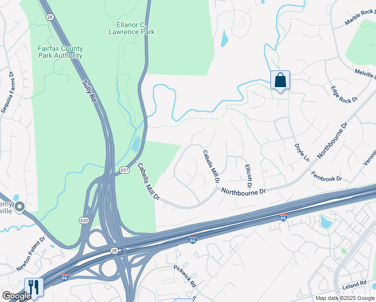 map of restaurants, bars, coffee shops, grocery stores, and more near 13738 Cabells Mill Drive in Centreville