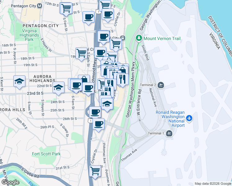 map of restaurants, bars, coffee shops, grocery stores, and more near 101 Independence Avenue Southeast in Washington
