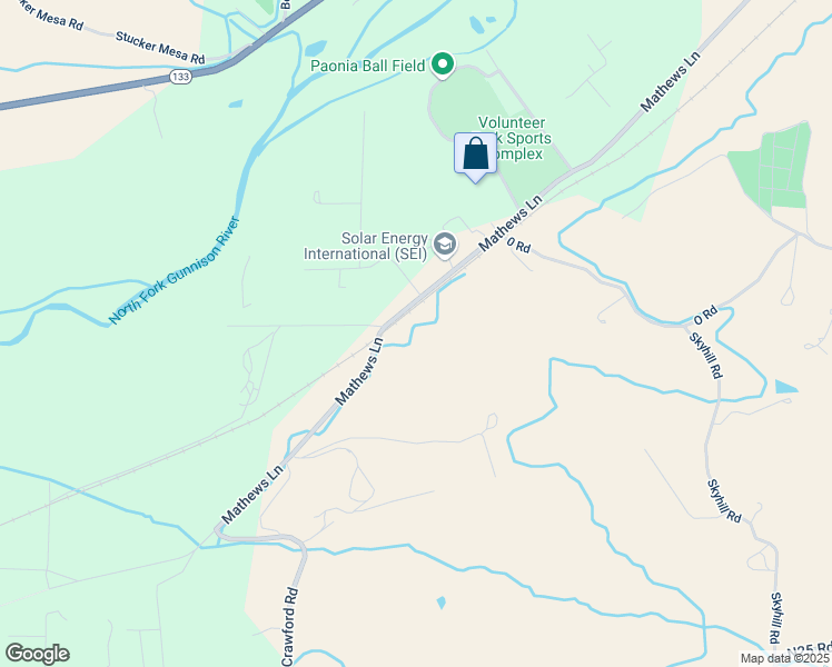 map of restaurants, bars, coffee shops, grocery stores, and more near 39696 Mathews Lane in Paonia
