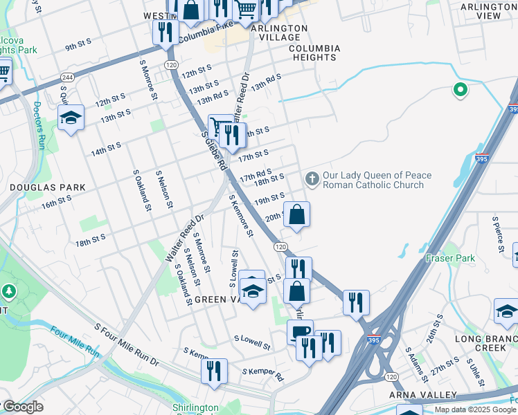 map of restaurants, bars, coffee shops, grocery stores, and more near 3110 19th Street South in Arlington