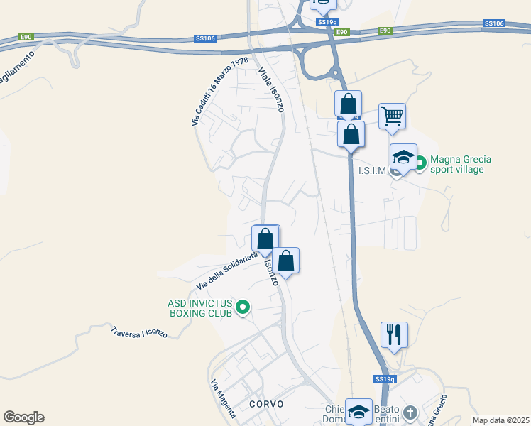 map of restaurants, bars, coffee shops, grocery stores, and more near 420 Viale Isonzo in Catanzaro