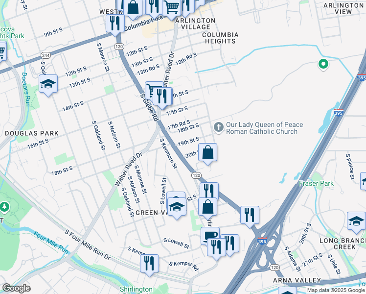 map of restaurants, bars, coffee shops, grocery stores, and more near 3108 19th Street South in Arlington