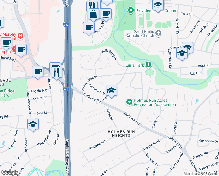 map of restaurants, bars, coffee shops, grocery stores, and more near 3334 Hemlock Drive in Falls Church