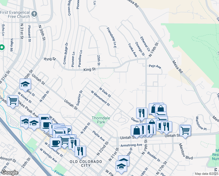 map of restaurants, bars, coffee shops, grocery stores, and more near 808 24th Street in Colorado Springs