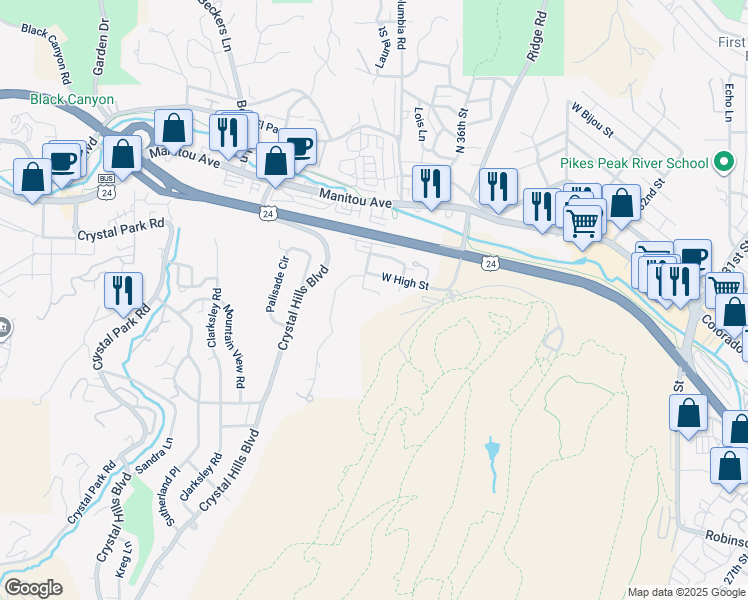 map of restaurants, bars, coffee shops, grocery stores, and more near 3788A Red Canon Place in Colorado Springs