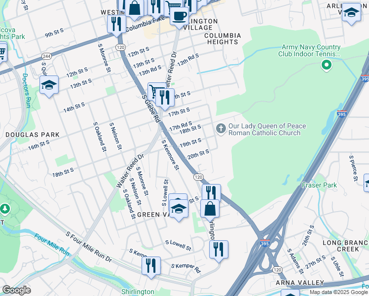 map of restaurants, bars, coffee shops, grocery stores, and more near 3108 19th Street South in Arlington